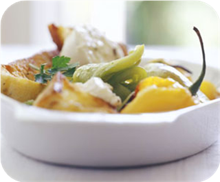 Roasted peppers with parsley croutons 