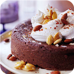 Chili chocolate torte and cinnamon whipped cream 