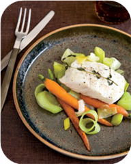 Casserole-Baked Halibut with Leeks and Carrots