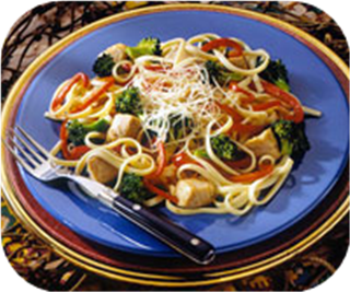 Tuna with vegetables and linguine 