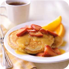 Oatmeal Pancakes with Strawberry-Orange Sauce