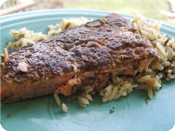 Marinated Salmon Seared in a Pepper Crust