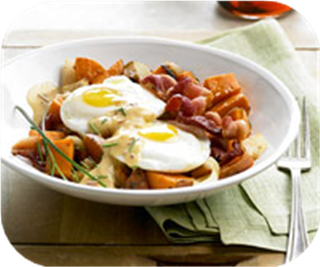 Sweet potato hash with spicy hollandaise 