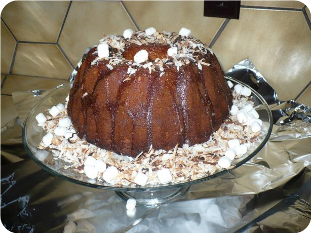 Coconut Sour Cream Bundt Cake With Sugar Icing and Marshmallows