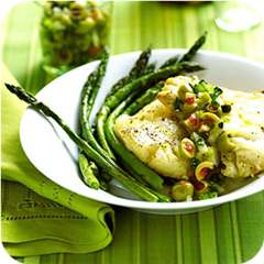 Baked mediterranean cod and asparagus 