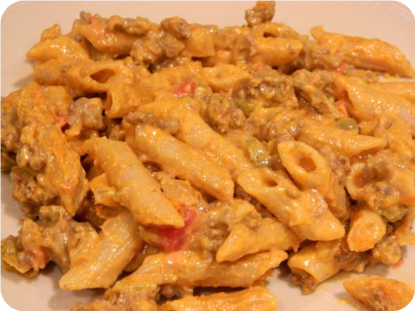 Beefy Salsa Macaroni and Velveeta Cheese
