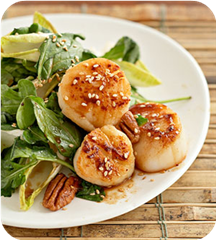 Scallops-Pecans Wilted Salad