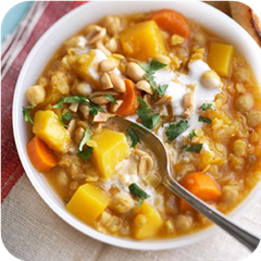 Pumpkin, chickpea, and red lentil stew