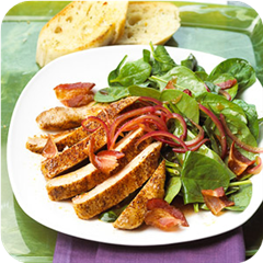Spinach salad with ancho chili pepper chops 