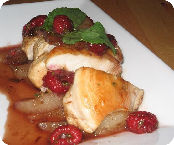 Low Fat Chicken Medallions With Cinnamon Raspberry  Pear Sauce