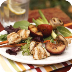 Mushroom plum chicken skewers 