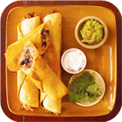 Chicken flautas with black beans 