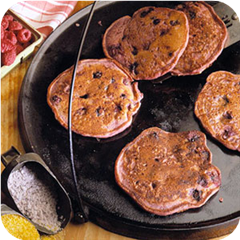 Blue Cornmeal Pancakes with Fresh Berries