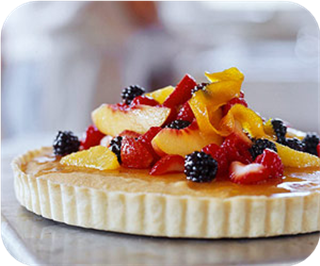 Marzipan tart with fruit tumble 