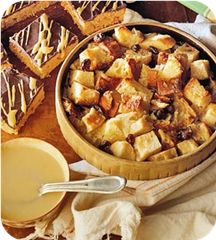 Raisin bread pudding with whiskey sauce 