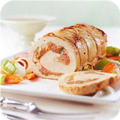 Roast pork loin stuffed with andouille and crawfish