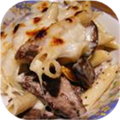 Baked Pasta with Sausage and Baby Portobello Mushroom White Sauce