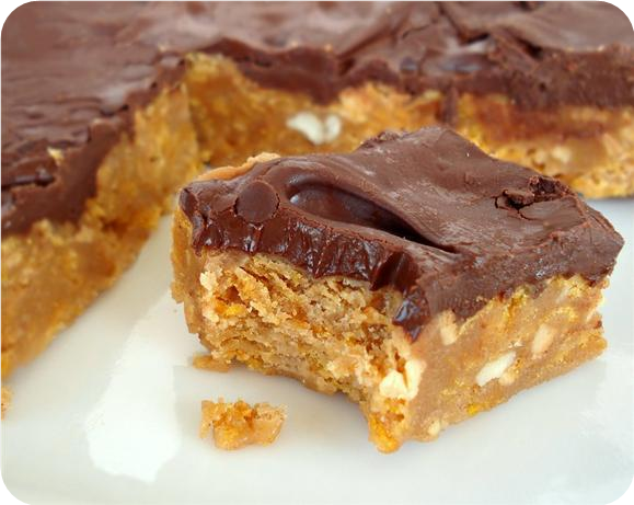 No-Bake Chocolate, Peanut Butter, Corn Flake Bars