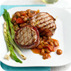 Bacon-wrapped pork and beans 