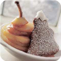 Gingerbread tree cookies with glazed pears 