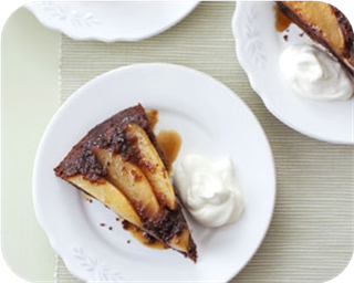 Chocolate and pear upside down pudding