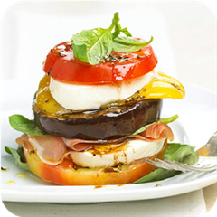 Tomato and grilled veggie stack