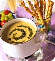 Pesto-cheese fondue 