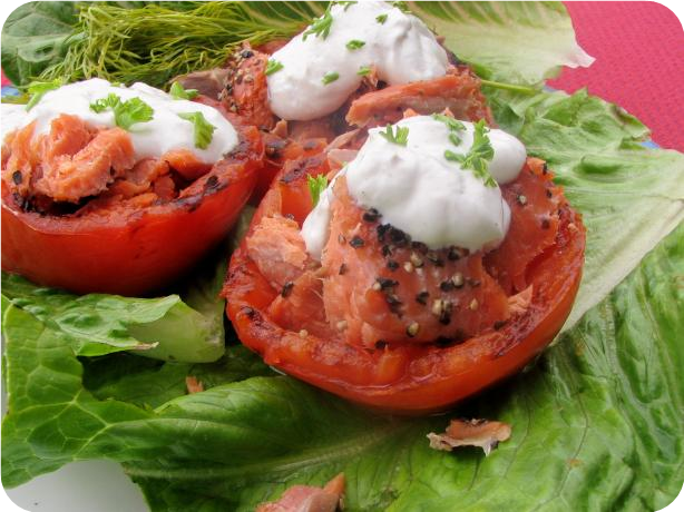 Grilled (Broiled) Tomatoes With Smoked Salmon