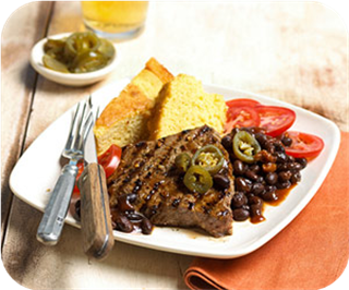 Flat iron steak with bbq beans 