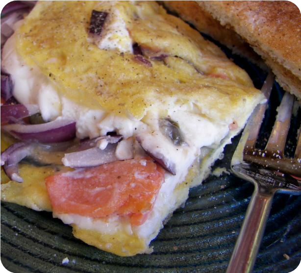 Smoked Salmon Omelet With Red Onions and Capers