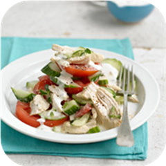 Poached chicken salad stackup 