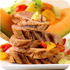 Grilled Pork with Melon-Tomato Tumble