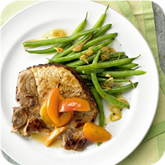 Apricot pork with garlic green beans 