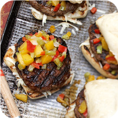 Jerk burgers with mango salsa 