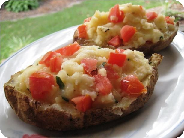 Twice Baked Potatoes With Mozzarella, Tomato and Basil