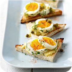 Herbed deviled egg bruschetta 