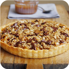 Dried pear and chocolate caramel tart 