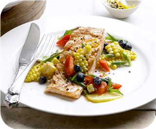 Lemon grilled salmon with corn salad 