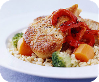 Peppered pork chops and pilaf 