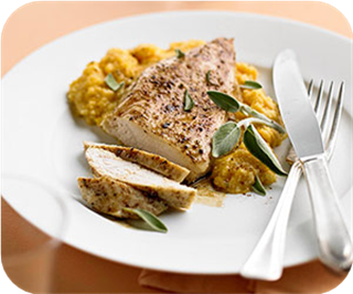 Cinnamon roasted chicken with pumpkin-sage grits 