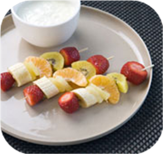 Fruit kebabs with vanilla yoghurt 