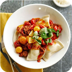 Pierogies with meat sauce