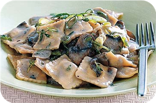  Ravioli with creamy Swiss mushroom & thyme sauce