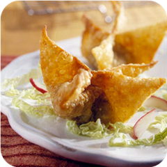 Chicken and peach wontons 