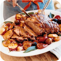 Pork and apricots with mashed sweet potatoes 