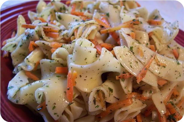 Noodles and Shredded Herbed Carrots
