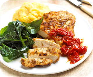 Pan-fried chicken with tomato jam 