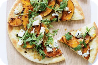 Maple-glazed pumpkin & blue cheese pizzas