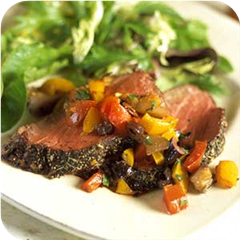 Grilled beef tenderloin with mediterranean relish 