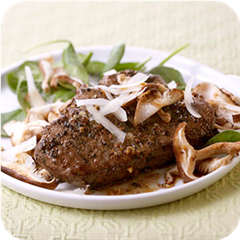 Peppered steaks with asiago cheese 